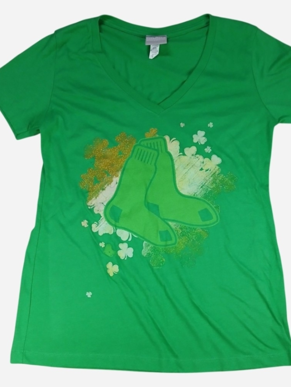 Boston Red Sox Women's St. Patrick's Day V-Neck T-Shirt Green Shamrock Socks